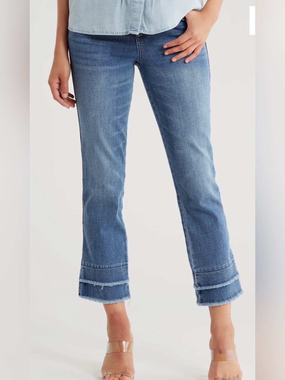 Democracy Double Layer Fray Hem Kick
Flare Jeans
